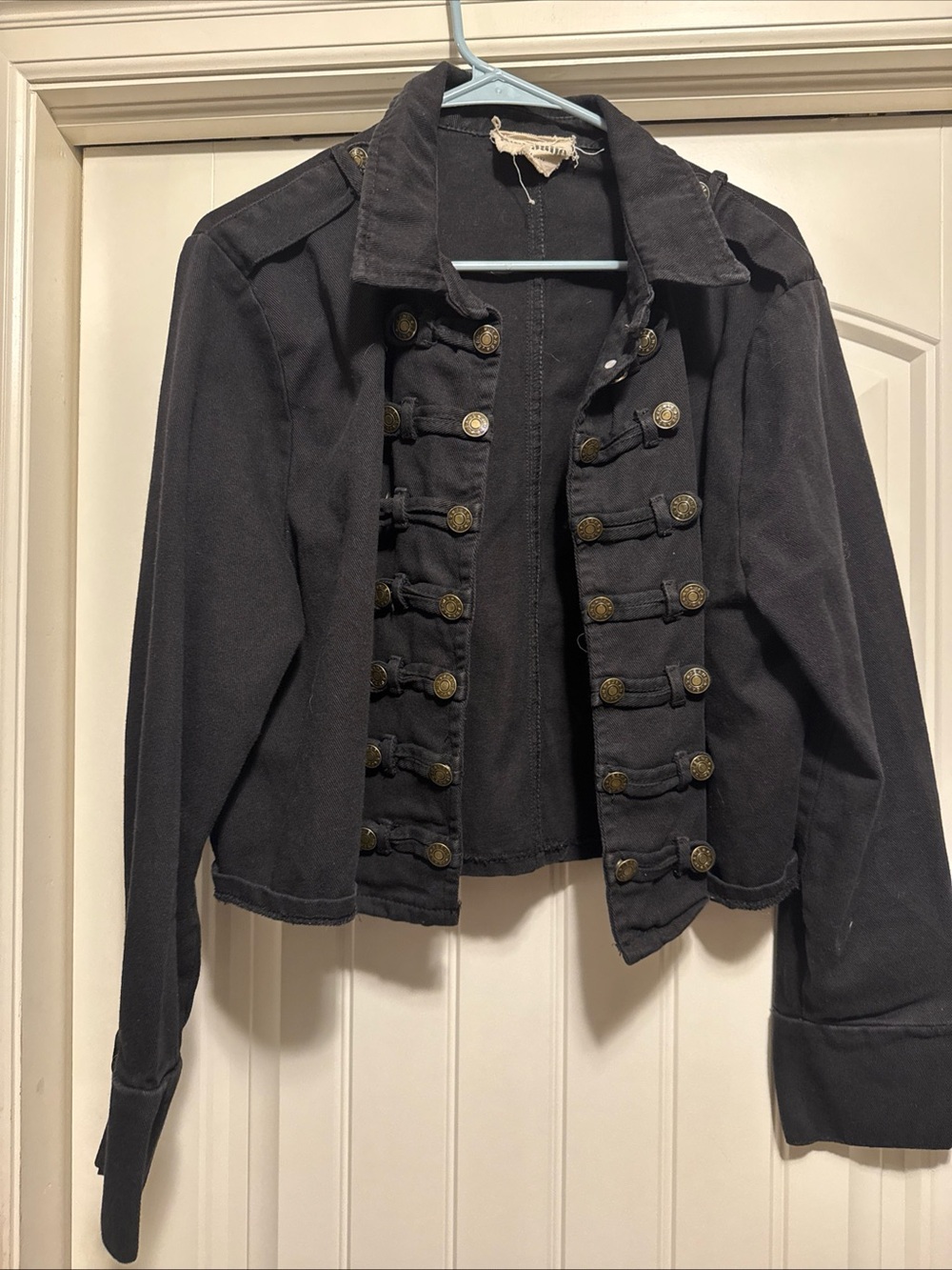 Savanna Jane Black Military-Style Cropped Blazer with Brass Buttons